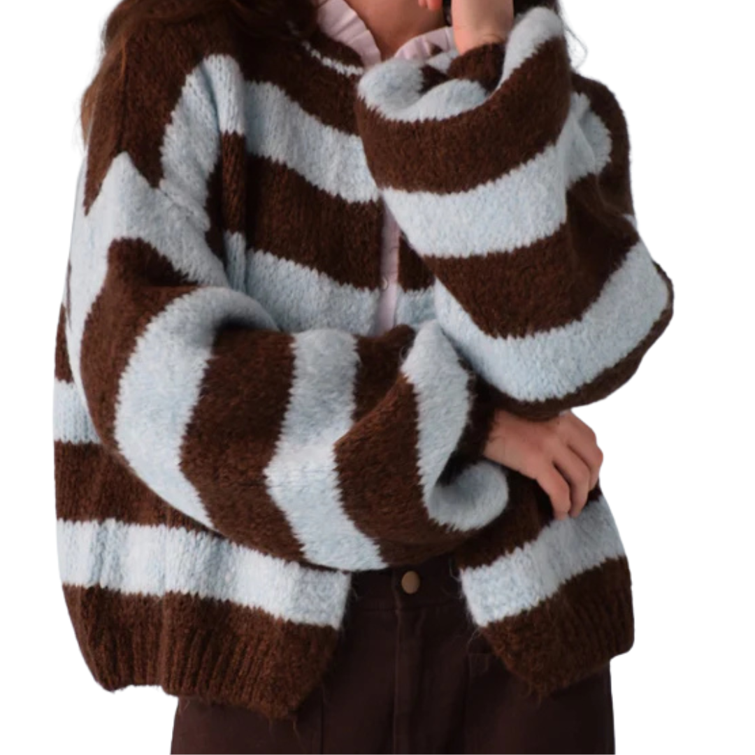 Cardigan "Aura" - Hellblau-Braun