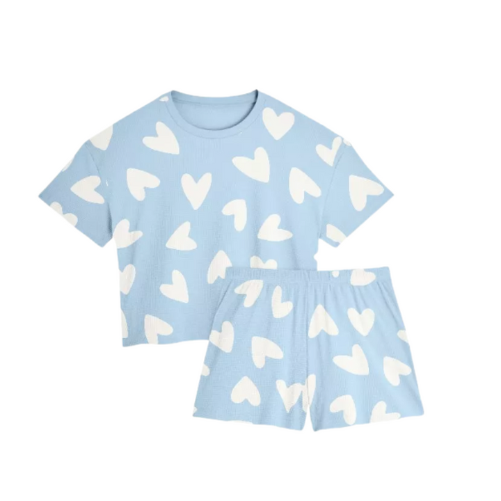 Kurzer Pyjama aus Bio-Baumwolle (Blue Flower)