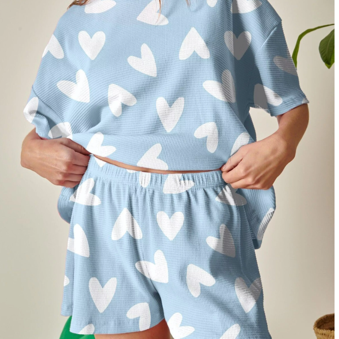 Kurzer Pyjama aus Bio-Baumwolle (Blue Flower)