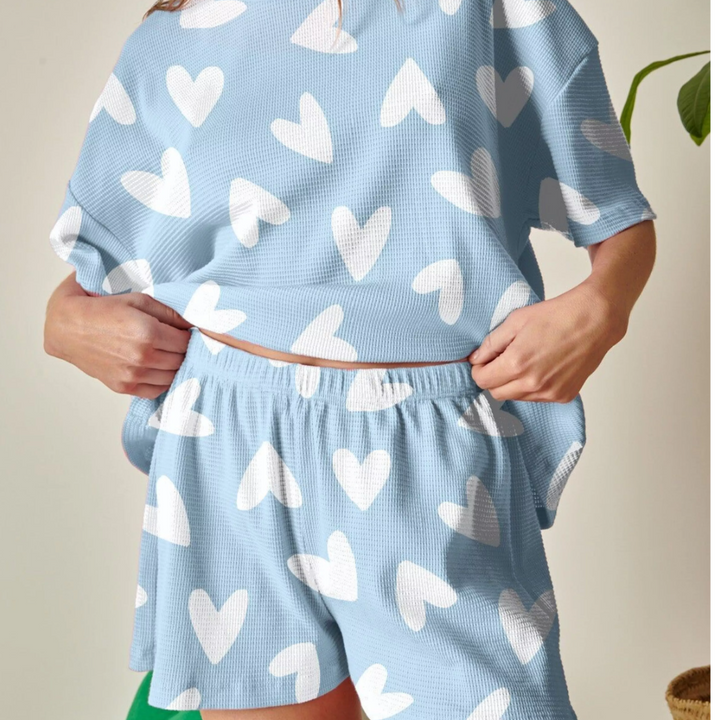 Kurzer Pyjama aus Bio-Baumwolle (Blue Flower)