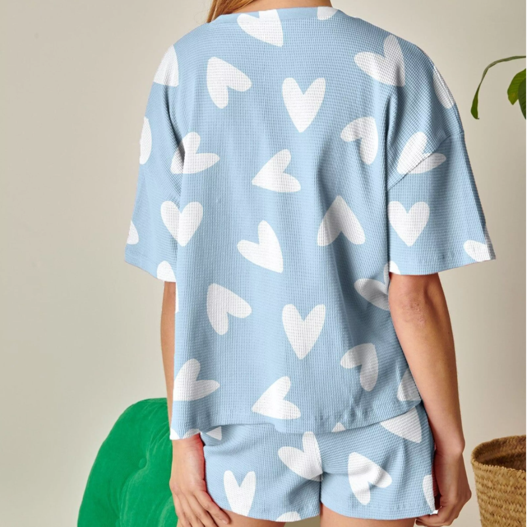 Kurzer Pyjama aus Bio-Baumwolle (Blue Flower)