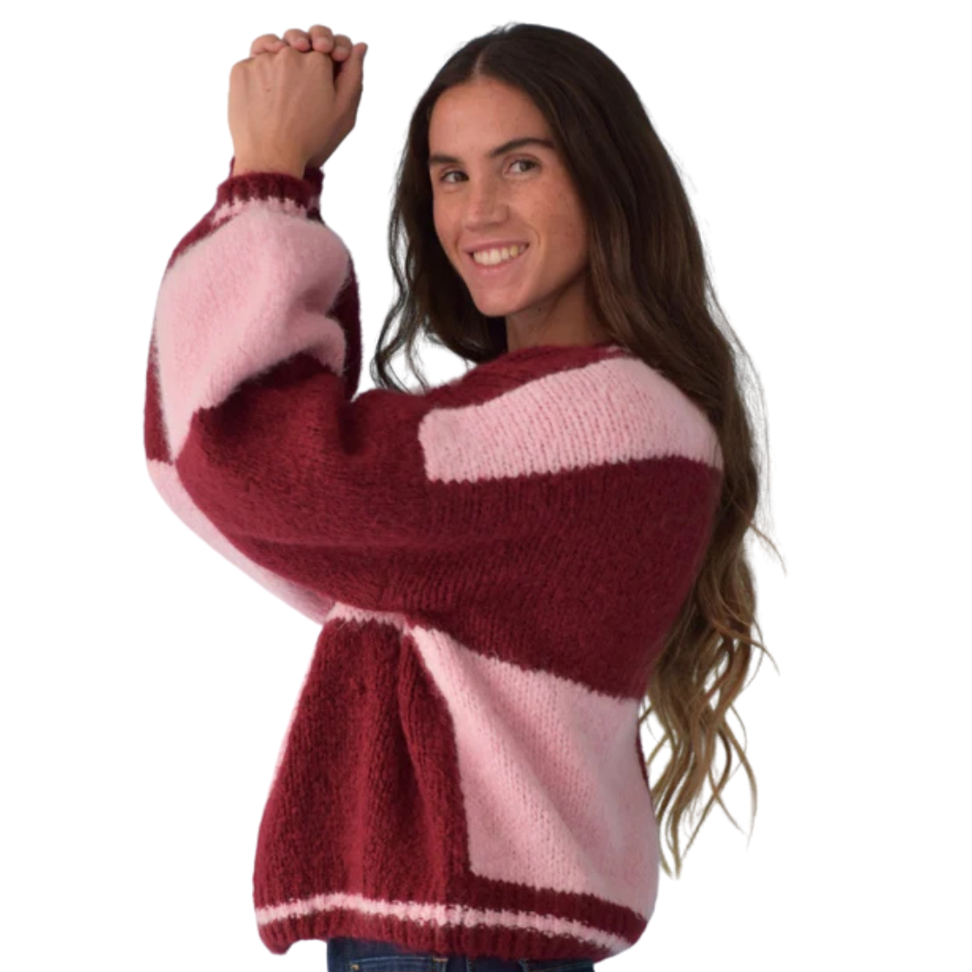 Pullover Karo "Sara" – Rosa & Burgundy